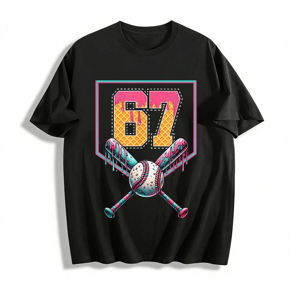 Waffle No.67 Ice Cream Baseball Print Casual Short Sleeve Pure cotton T-shirt XXS