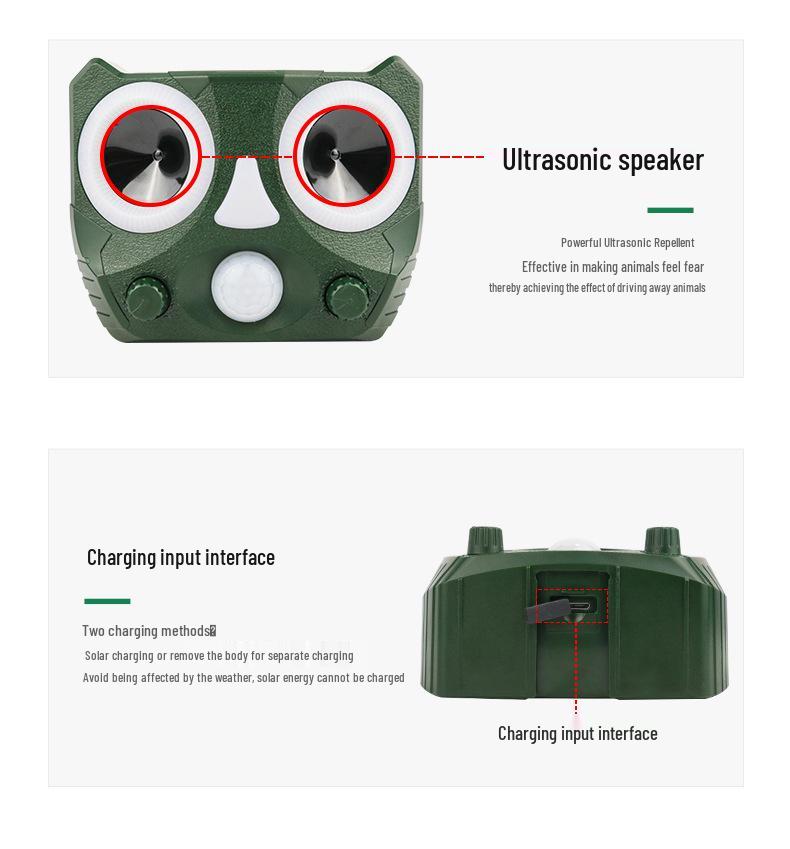 Solar-Powered Ultrasonic Animal Repeller: Waterproof Device for Birds, Rodents, and Cats