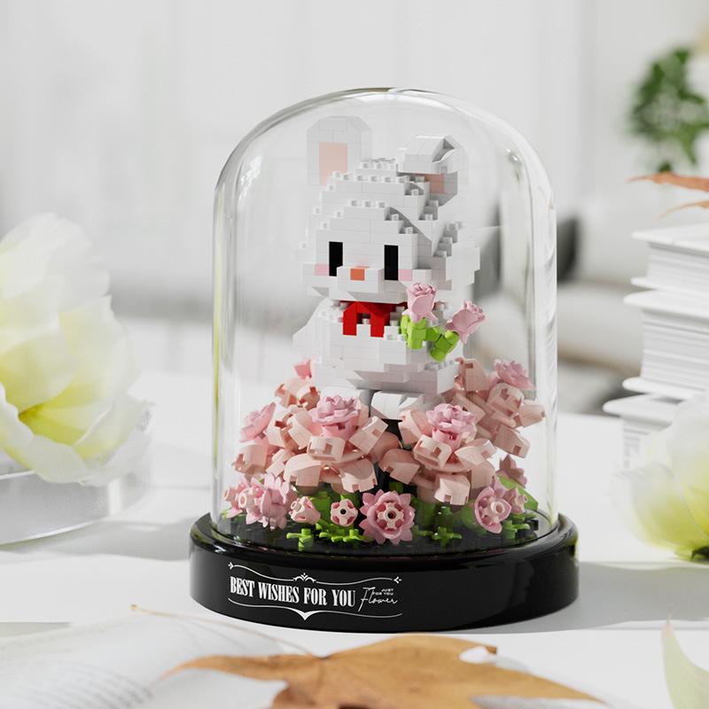 Compatible Music Flower Box: Secret Language Building Blocks, Preserved Flower Bouquet, Handmade Ornament, New Year Gift.