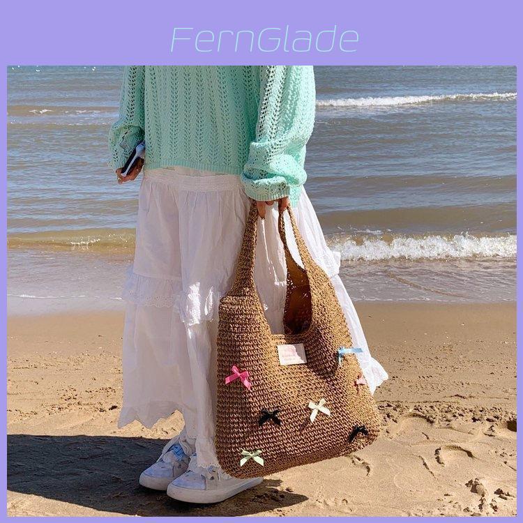 Straw Woven Bow Shoulder Bag With Large Capacity For Daily Use