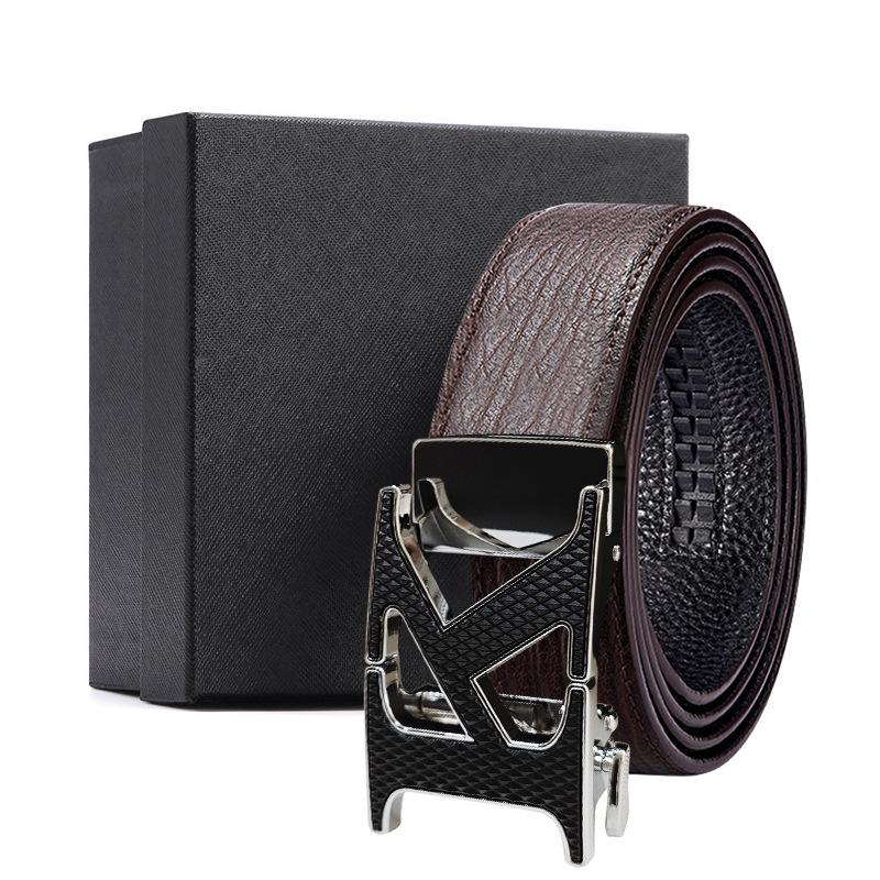 Men'S Belt Men'S Automatic Buckle Cowhide First Layer Brown Genuine Leather Men'S Belt Gift Box Holiday Gift Set