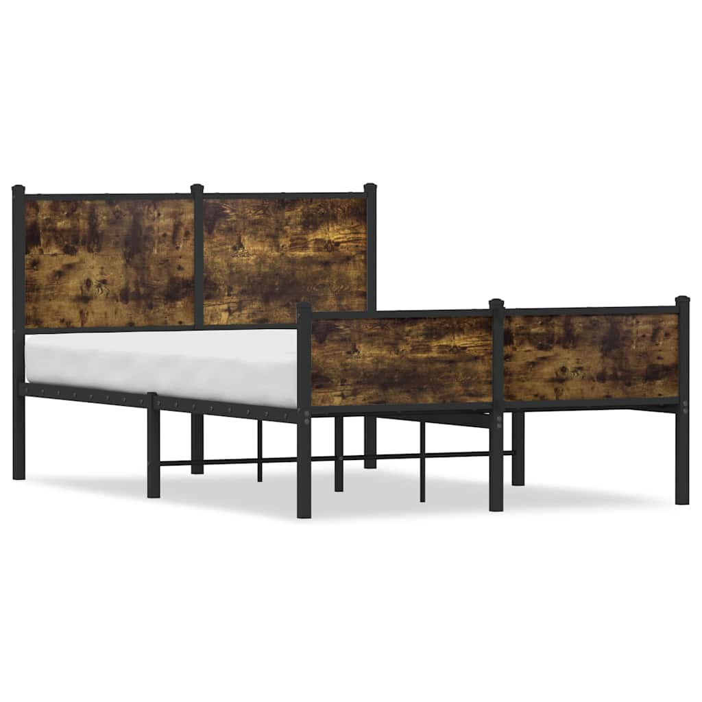 Metal Bed Frame Without Mattress Smoked Oak Finish 120 X 200 Cm