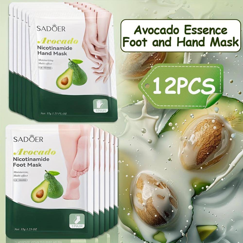 12pcs Avocado Extract Hand & Foot Care Masks, Formulated with Plant Extracts, Lightweight, Fast-absorbing Formula