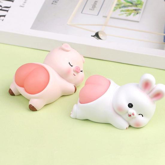 Cartoon Figurine Cute Panda Rabbit Piggy Kitten Landscaping Doll Soft Butt Decompression Toy Resin Animal Figure Doll Model Toy Ornament Kid Toy Gift