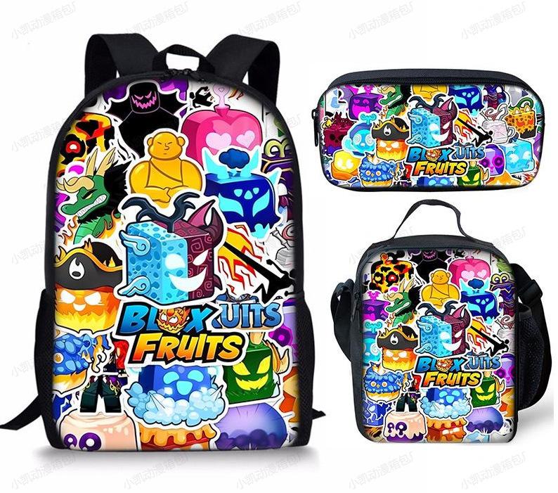 ROBLOX Blox Fruits Grund- und Sekundarschule Schultasche Kinderrucksack Rucksack mit großem Fassungsvermögen Umhängetasche Federmäppchen