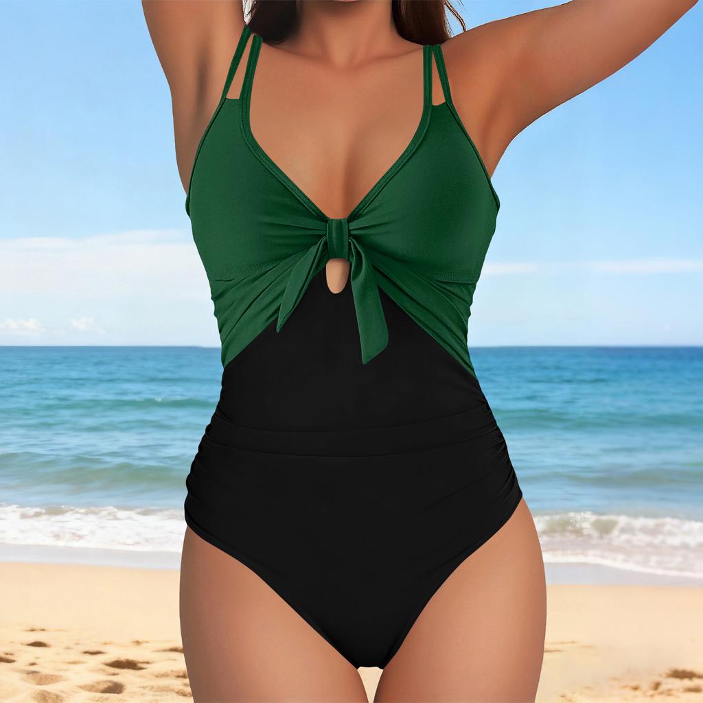 Women's Color-blocked Backless One-piece Swimsuit