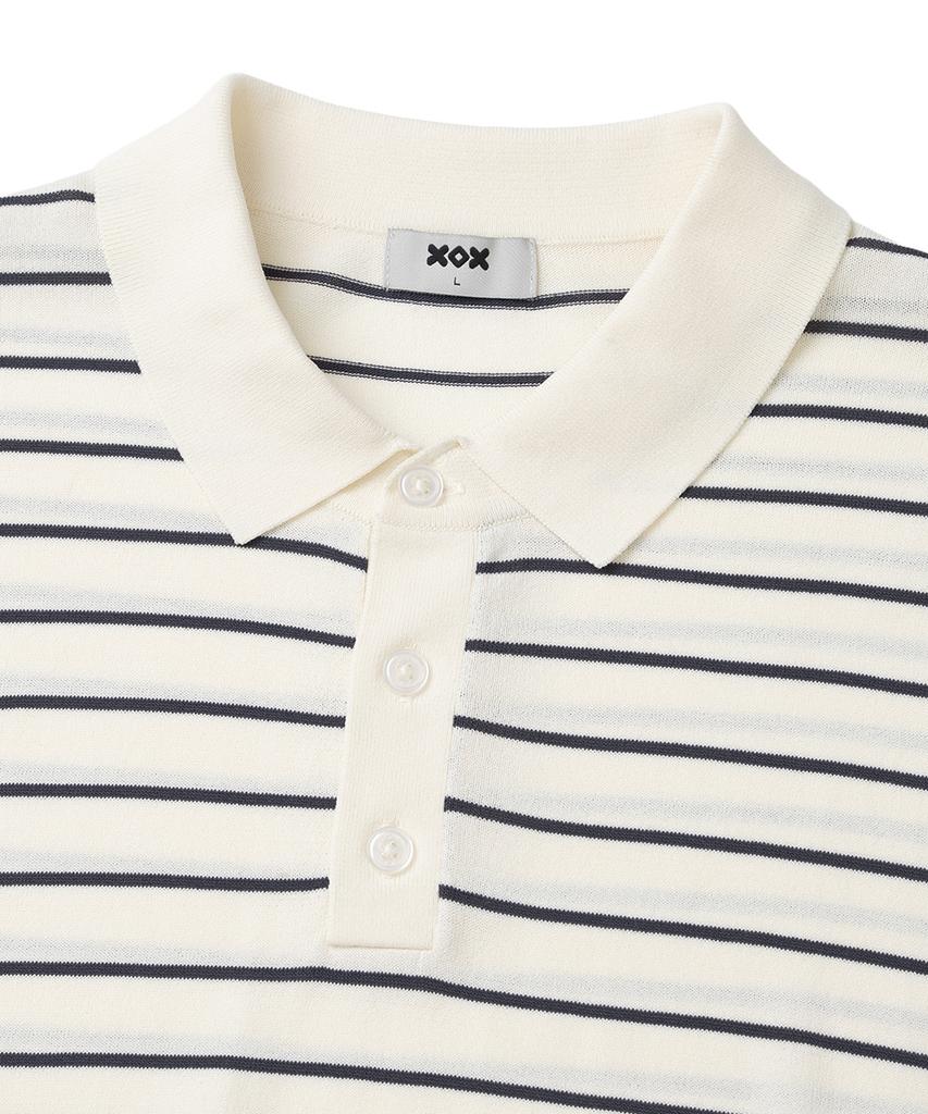 XOX Button Collar Summer Cool Crop Short Sleeve Knit [Ivory St]