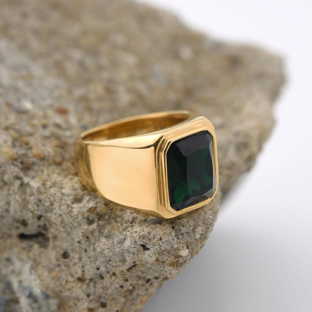 R3381 Męski/Damski Trend Wysoka Jakość Stal Nierdzewna 316L Wielokolorowe Cyrkonia Styl Onyks Złote Pierścionki Biżuteria