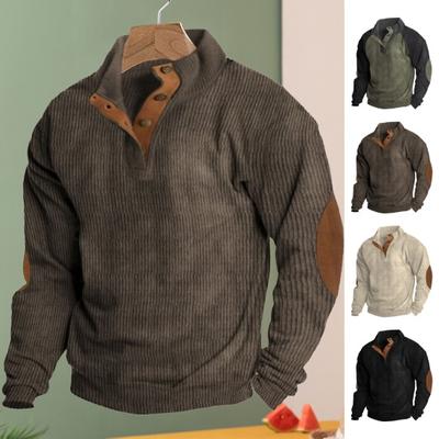 Men Sweatshirt Stand Collar Button Long Sleeve Casual Loose Retro Color
