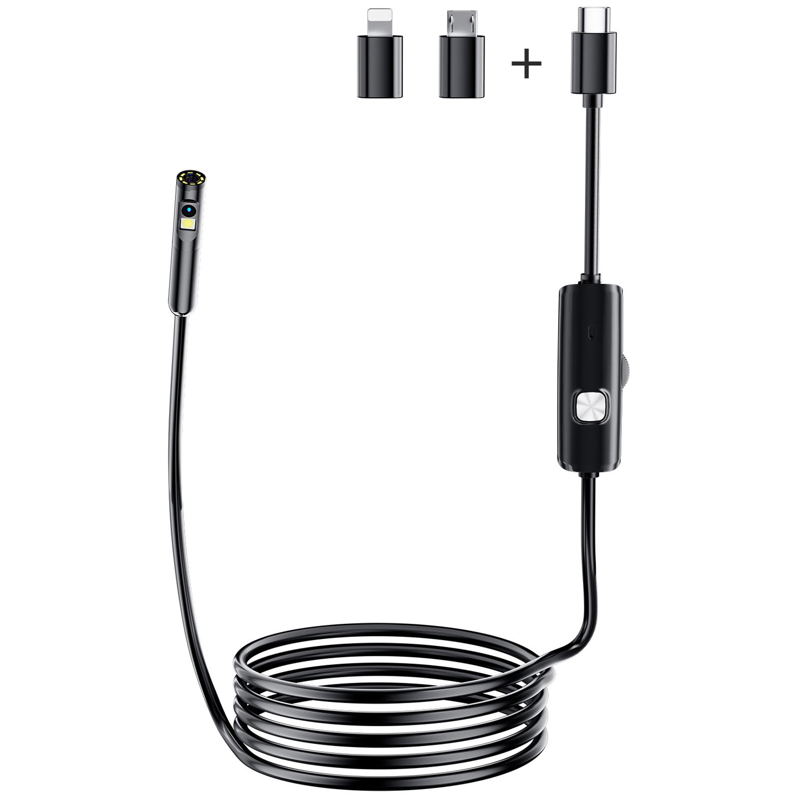 

AN112 1м Жесткий провод 8мм Двойной объектив HD Эндоскоп Type-C Телефон Промышленная инспекционная камера (С 8-контактным + микроадаптером) Type A