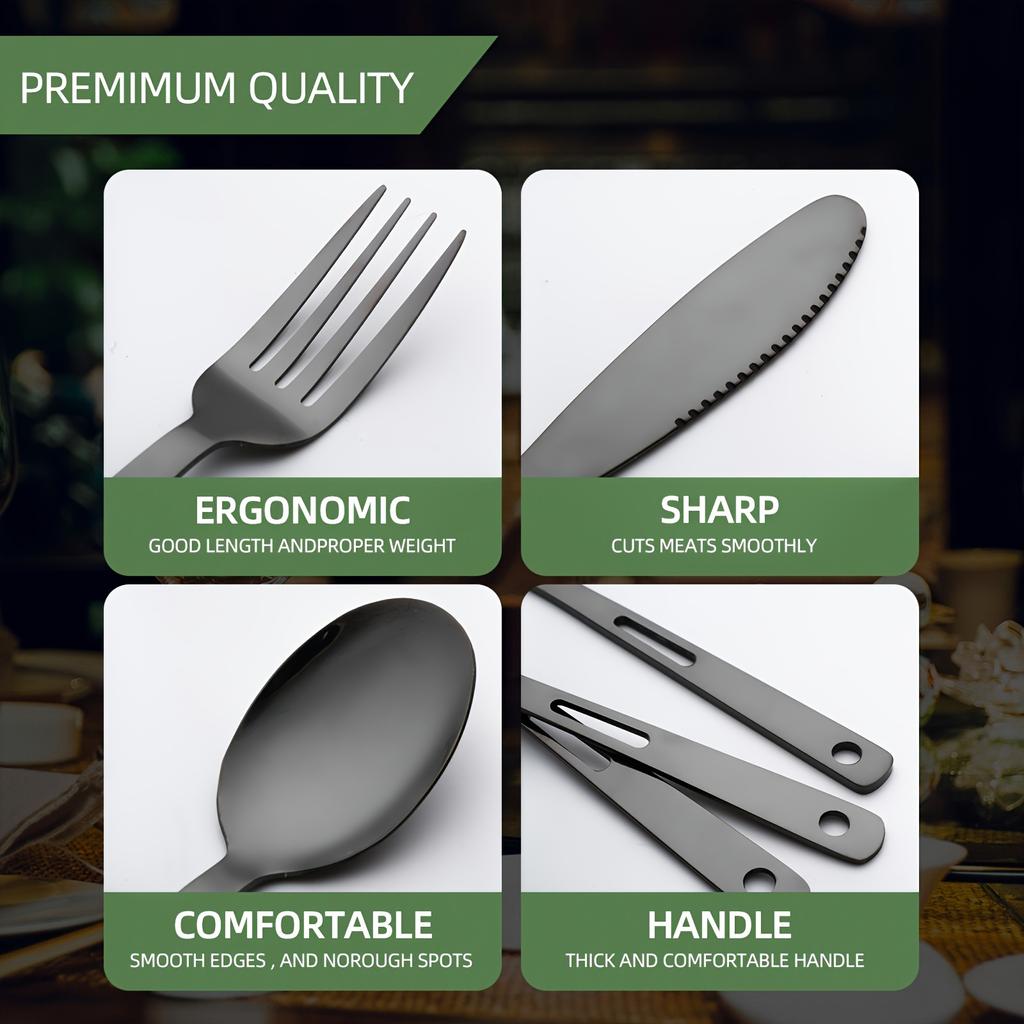 Set 6 buc Veselă de Exterior din Oțel Inoxidabil - Tacâmuri Durabile, Portabile și Ușor de Curățat pentru Camping, Picnic și Adunări de Sărbători
