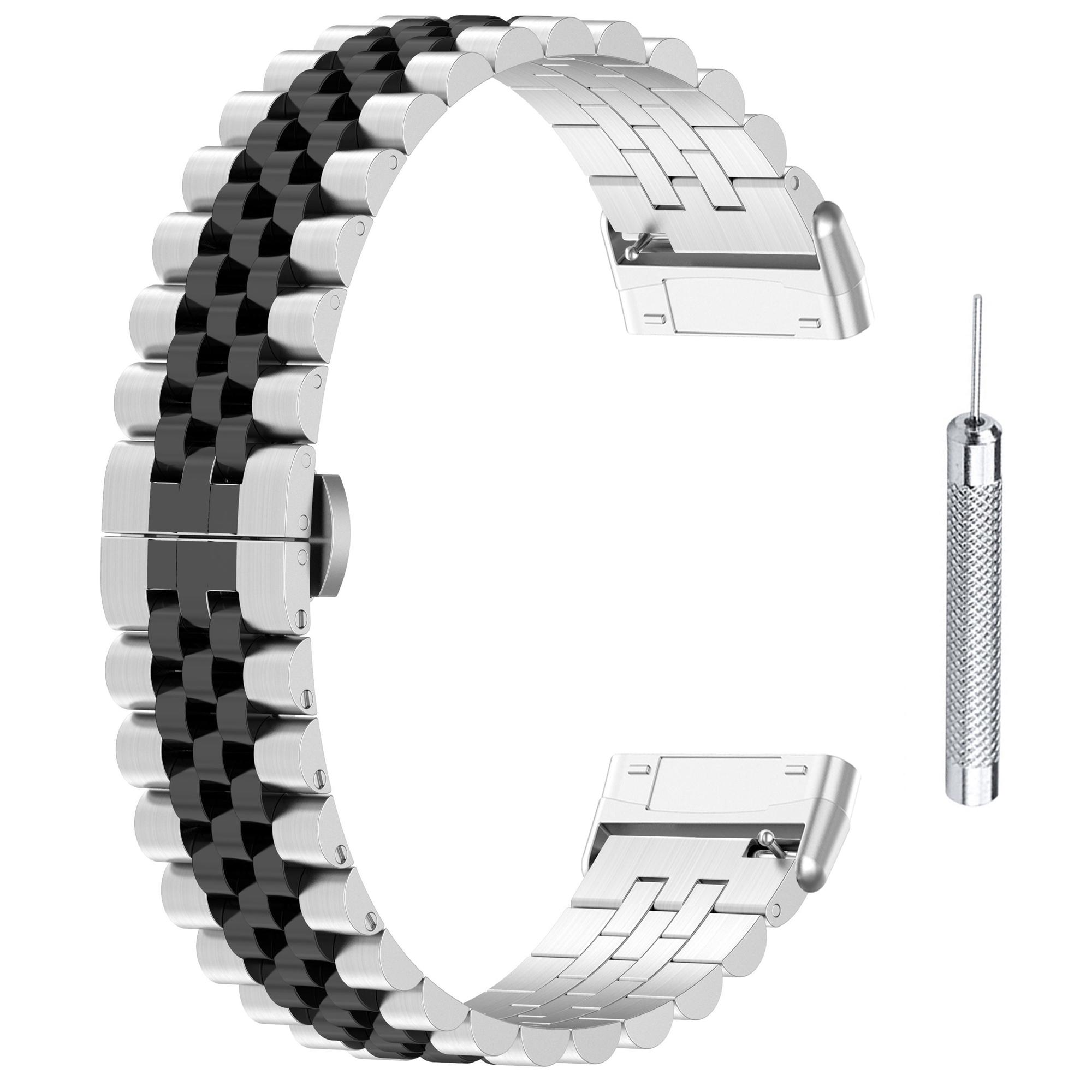 

Для Fitbit Versa 3/Versa 4 Ремінці для годинника з нержавіючої сталі 5 ланок Замінний ремінець для годинника з інструментом Silver/Black A