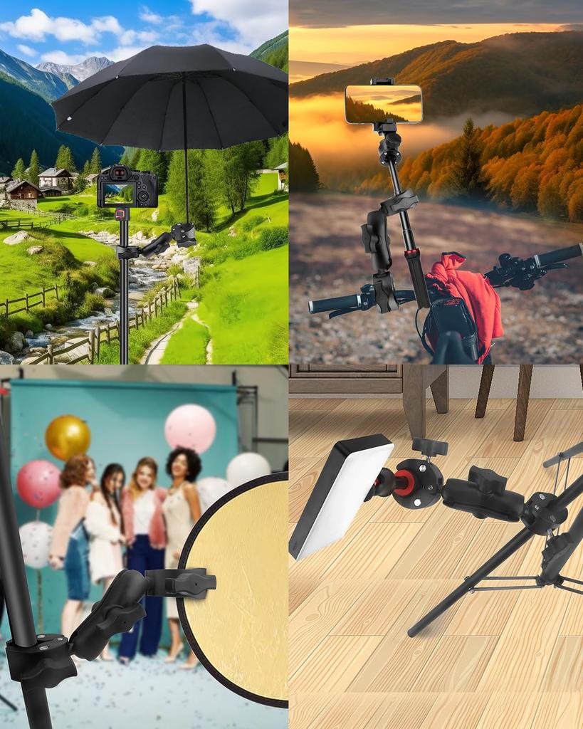 JEBUTU Super Double Clamp Camera Longer Double Clamp for Wearable Cameras and Rotation with Two Photography Magic Photography Lighting Equipment Desk