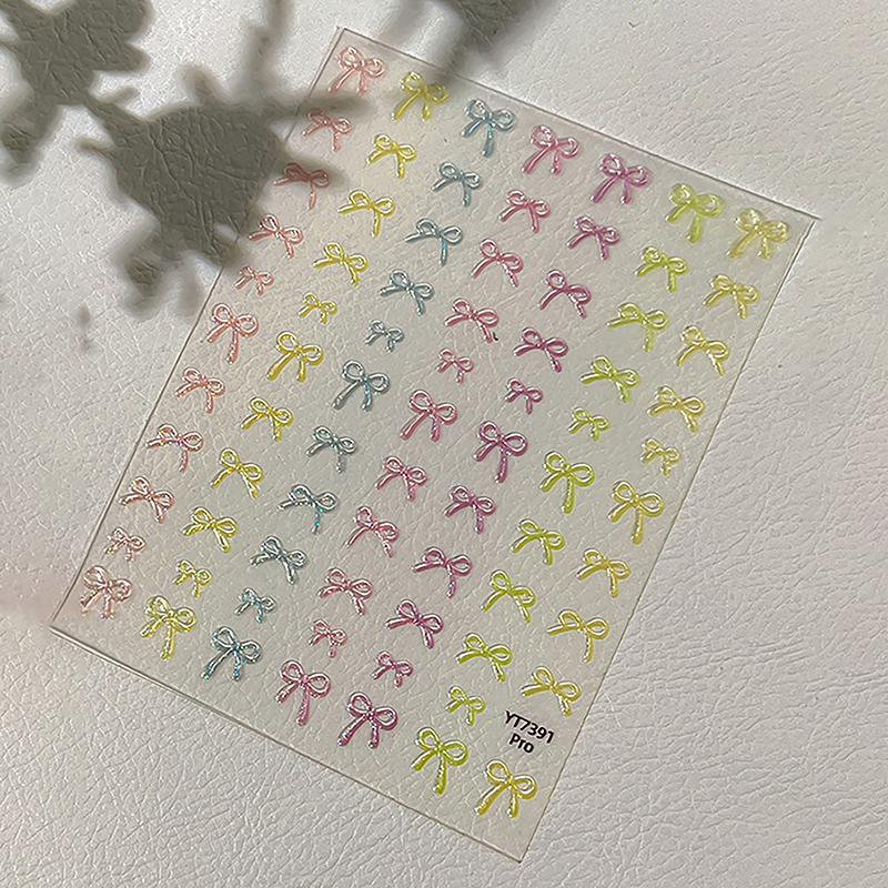 1pc Colorful Bow Ribbon Bowknot Nail Sticker 3D Mini Nail Appliques Adhesive Decal Nail Charms Nail Art Manicure Decorations DIY