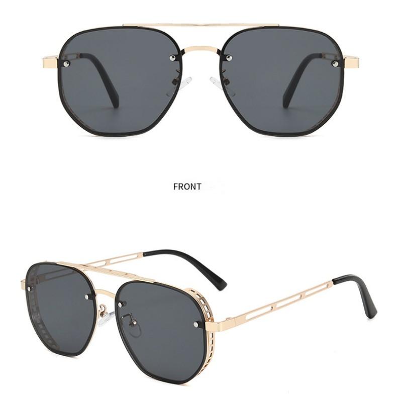 Retro Round Double Beam Sunglasses Metal Hollow Large Frame Sun Glasses For Men Women Shades Outdoor Driving Goggles Uv400