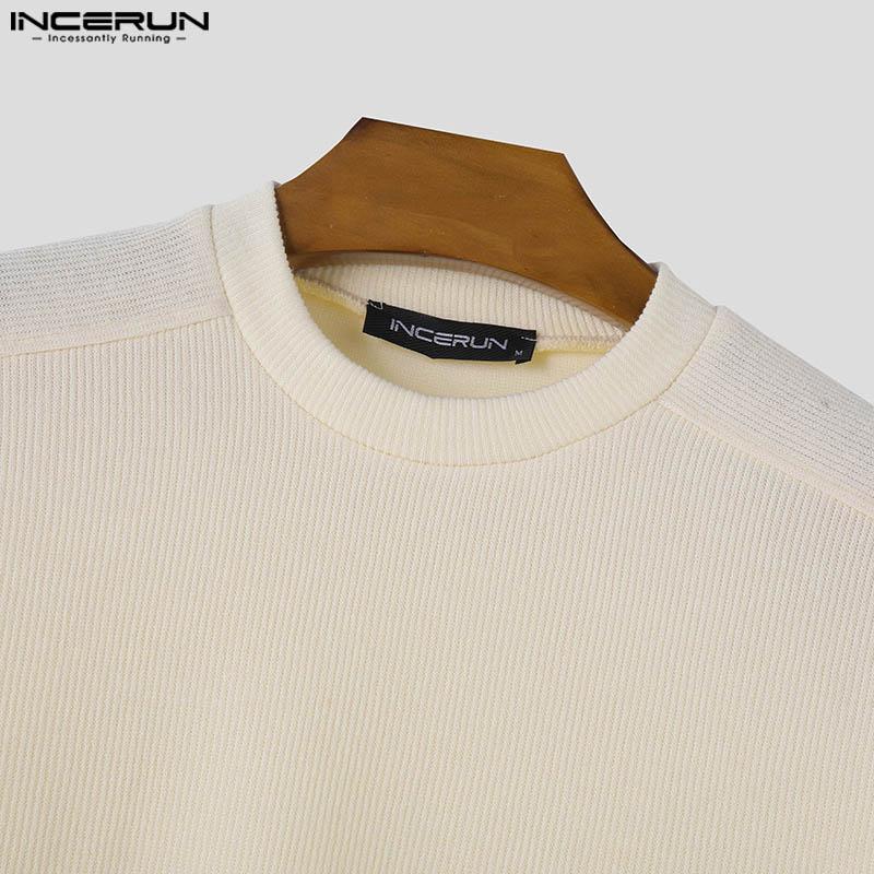 INCERUN Men Autumn Thick Woolen Knitted Pullovers Solid Color High Low Sweaters