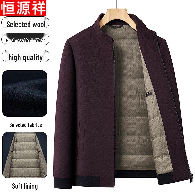 Hengyuanxiang Men's Wool Stand-Collar Jacket