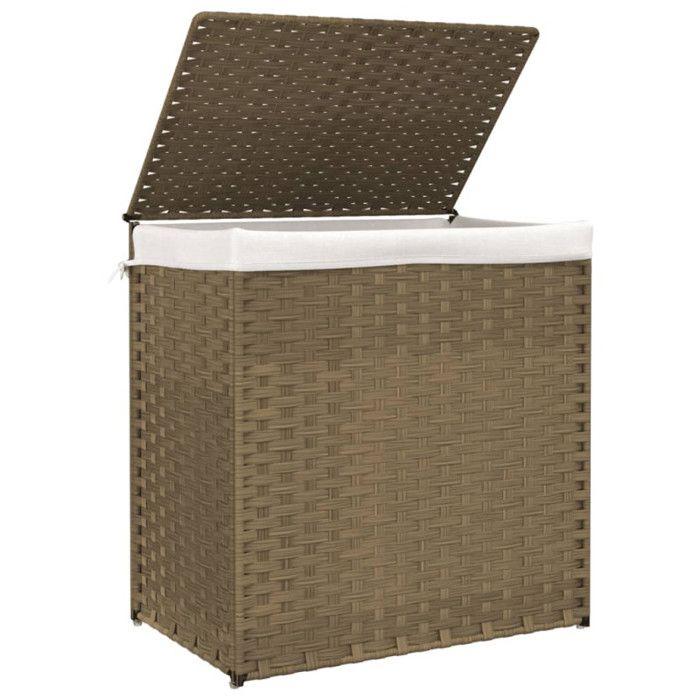 VidaXL Laundry Basket with 2 Sections 53x35x57 Cm Woven Resin 372034