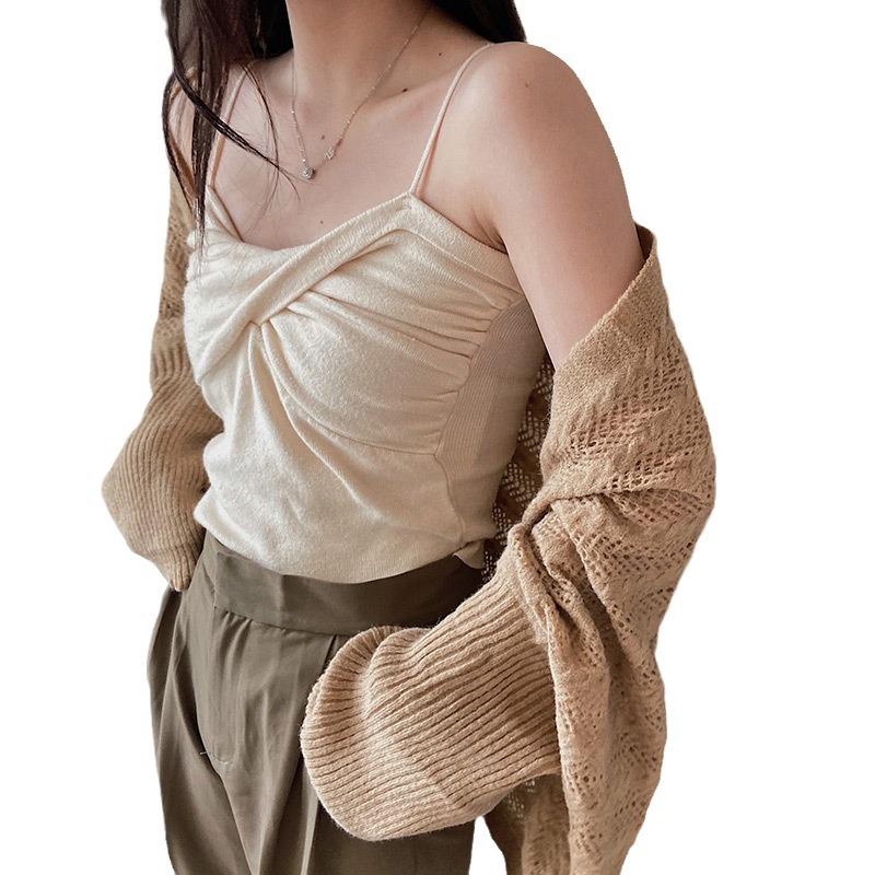Korean-Style Pearl Sleeve Knit Shawl: Women's Early Autumn Office Cardigan & Two-Way Scarf