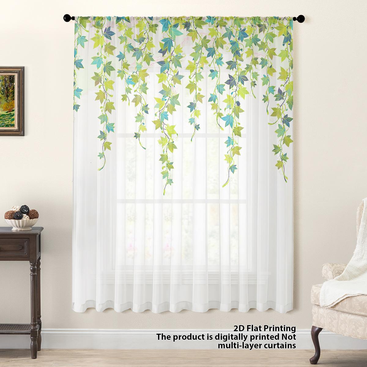 

Green Vine Drape Window Curtain Natural Forest System Leaf Rod Decoration Living Room Bedroom Curtains Single Panel Made Of Polyester Area Decor W100*H70(CM)-Hooks&1PCS
