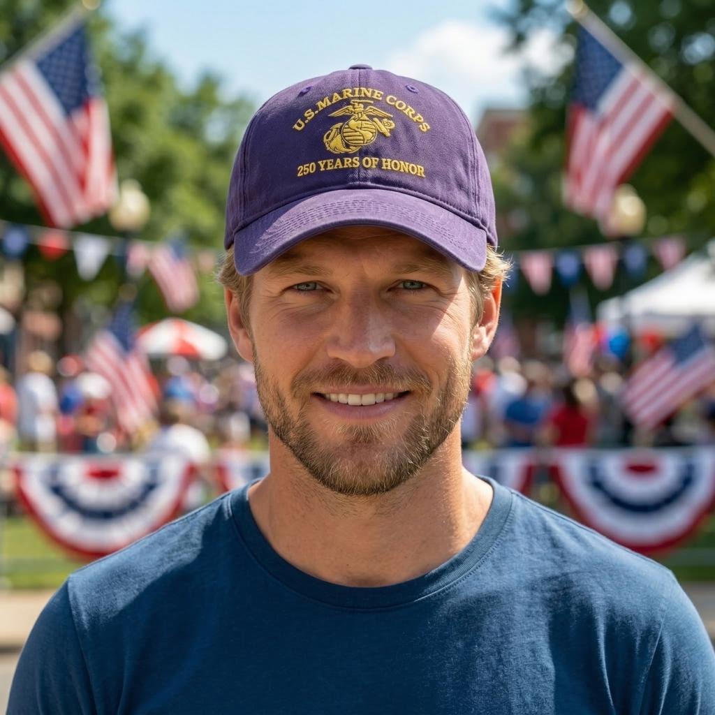 Embroidered Baseball Cap with US Marine Corps 250 Years of Honor Print Adjustable Cotton Hat Classic Style Unisex Design