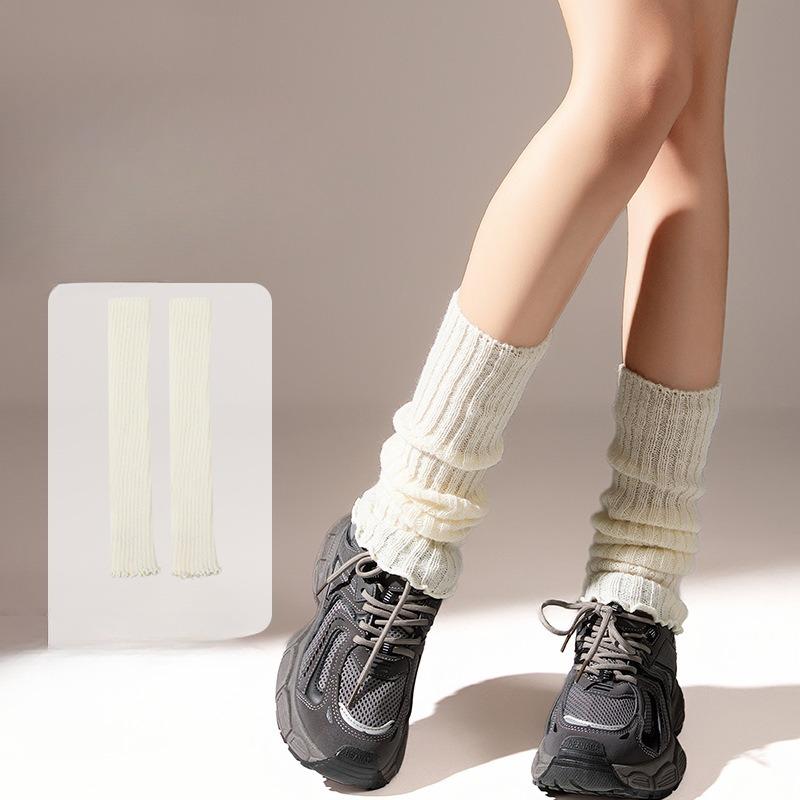 

Женские теплые гетры на осень и зиму, вязаные носки-гольфы с напуском 1 pair молочный белый