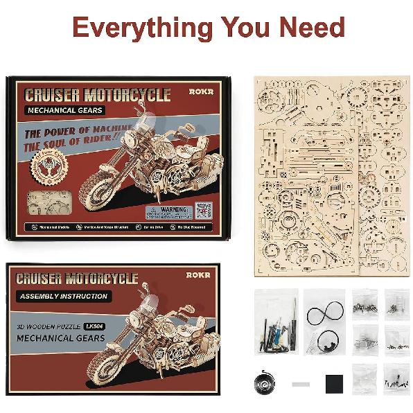 ROKR 3D Wooden Puzzles for Adults 1:8 Scale Motorcycle Model Car Kits to Build - DIY Wood Craft Hobbies for Adults/Men/Women for Teens/Dad/Mom