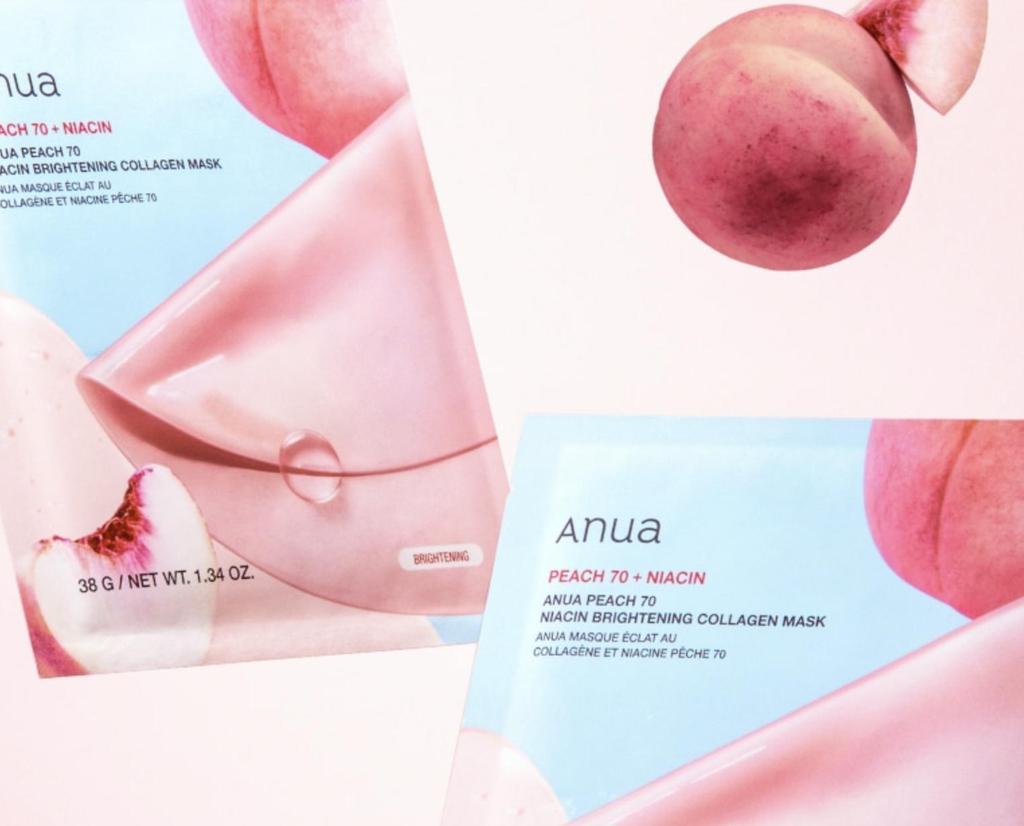 Anua Peach 70 Niacin Brightening Collagen Mask 38g (1ea*4set) Hydrating Hydrogel Sheet Mask, 38g x 4ea