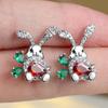 Female Small White Red Green Zircon Stone Rabbit Stud Earrings Vintage Gold Color Wedding Party Gift Jewelry For Women
