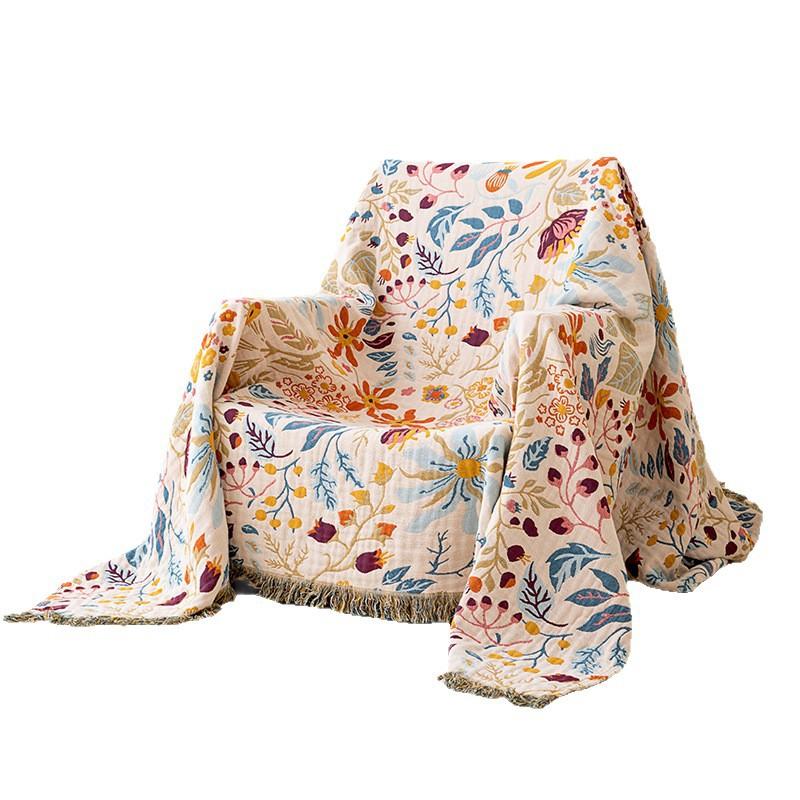 Cross-border Customizable Pure Cotton Gauze Towel Blanket Comfortable Soft Sofa European Style Four-season Geometric Pattern