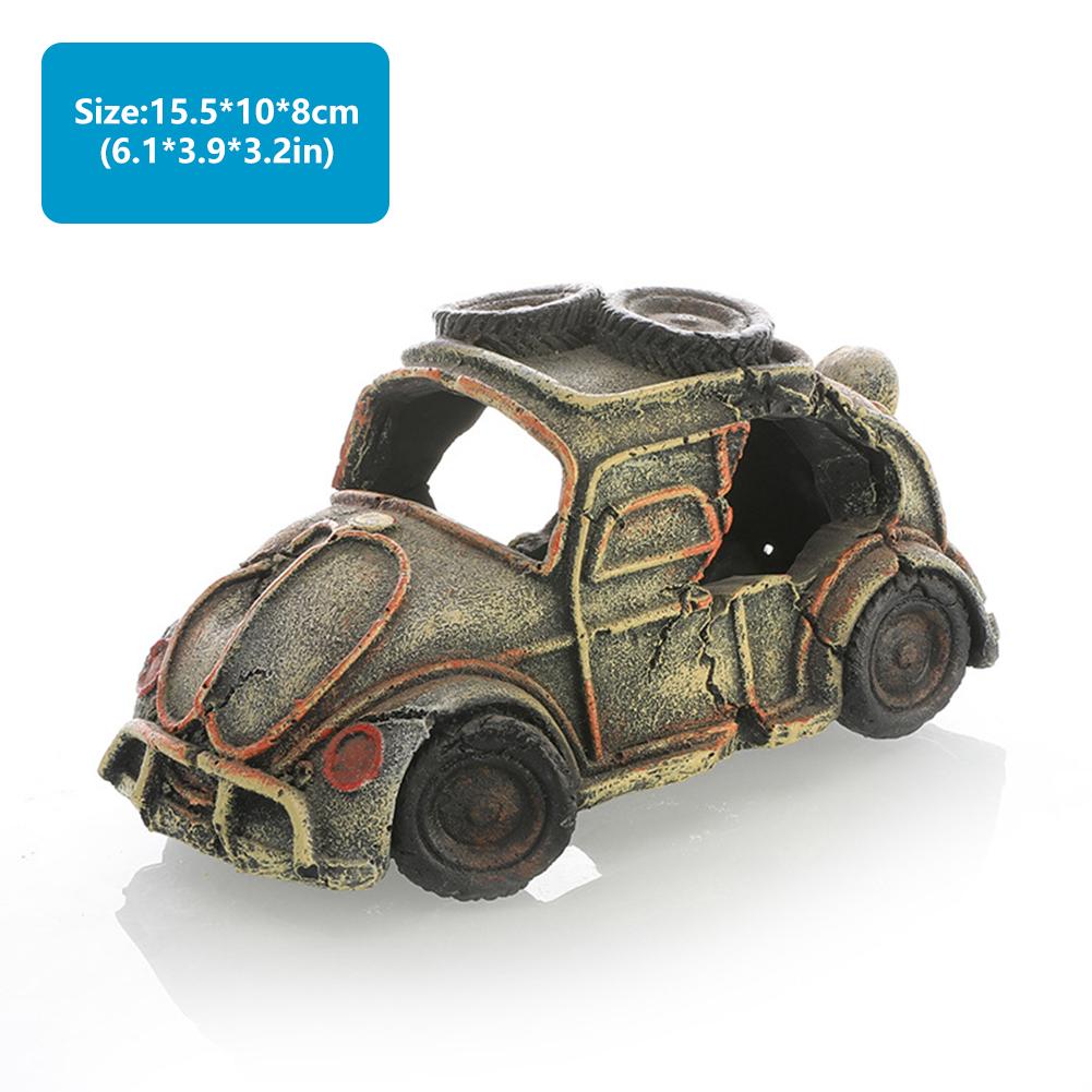 Aquarium Car Wreckage Ornament Resin Fish Shrimp Hiding Cave Fish Tank Decor Aquascaping Accessories
