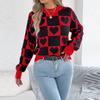 Women's Round Neck Contrasting Plaid Love Long-sleeved Pullover Sweater