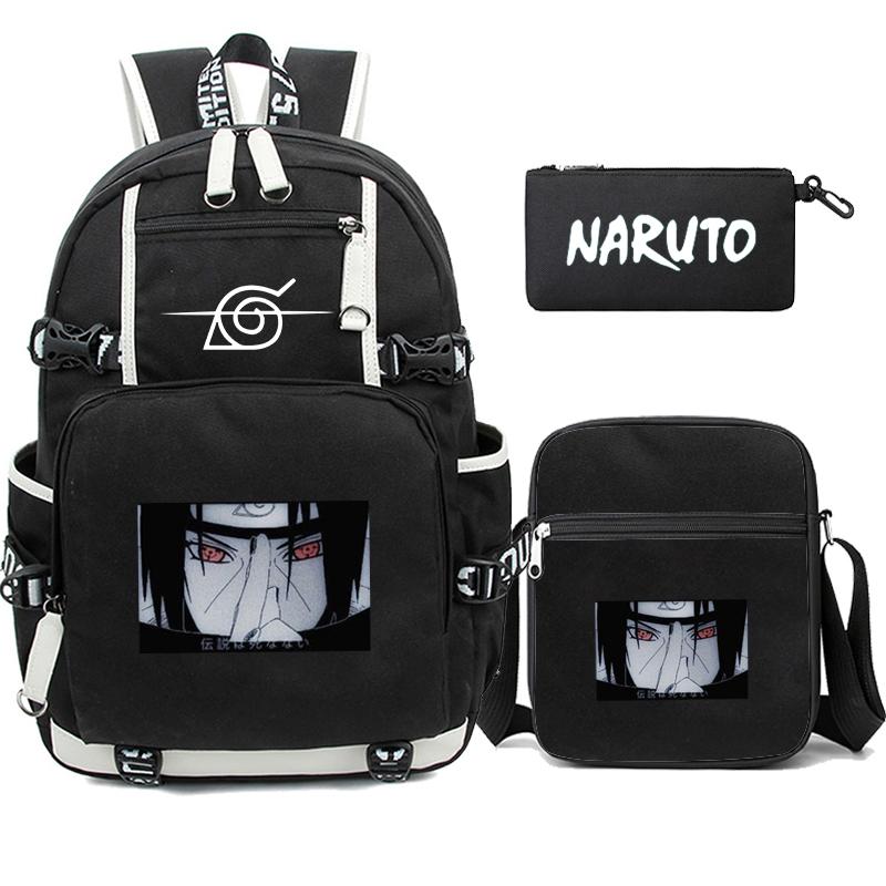 3 stk/sett Anime Naruto Uzumaki ryggsekk for tenåringsgutt jente tilbake til skolen ryggsekk Student skolesekk menn kvinner fritid reiseveske