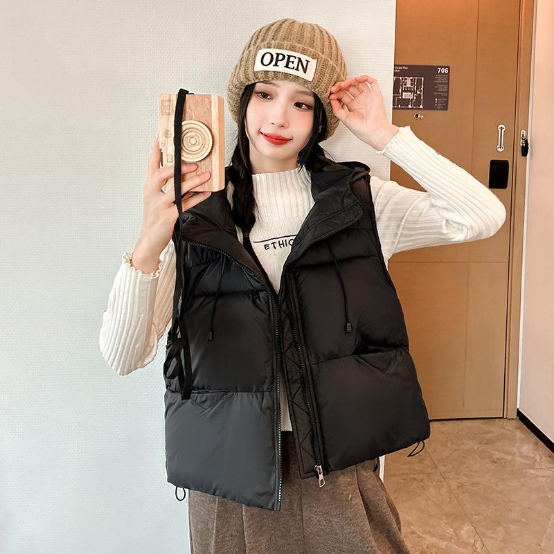 Autumn and winter new puff ultra-light cotton-padded vest women's fashion hooded loose vest fashionable vest