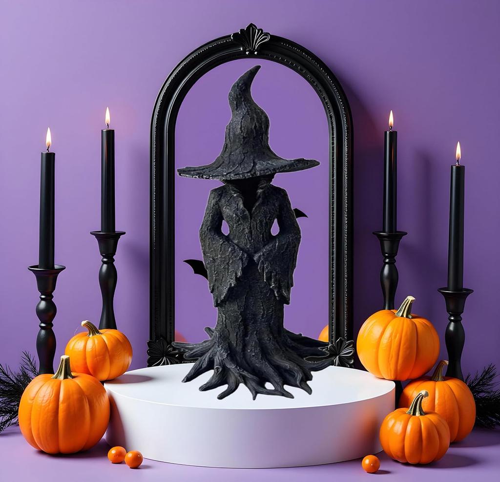 Halloween Cracker Barrel Witch Statue Gothic Resin Figurine Retro Magician Decor, Dark Fantasy Ornament, Festival Collectible