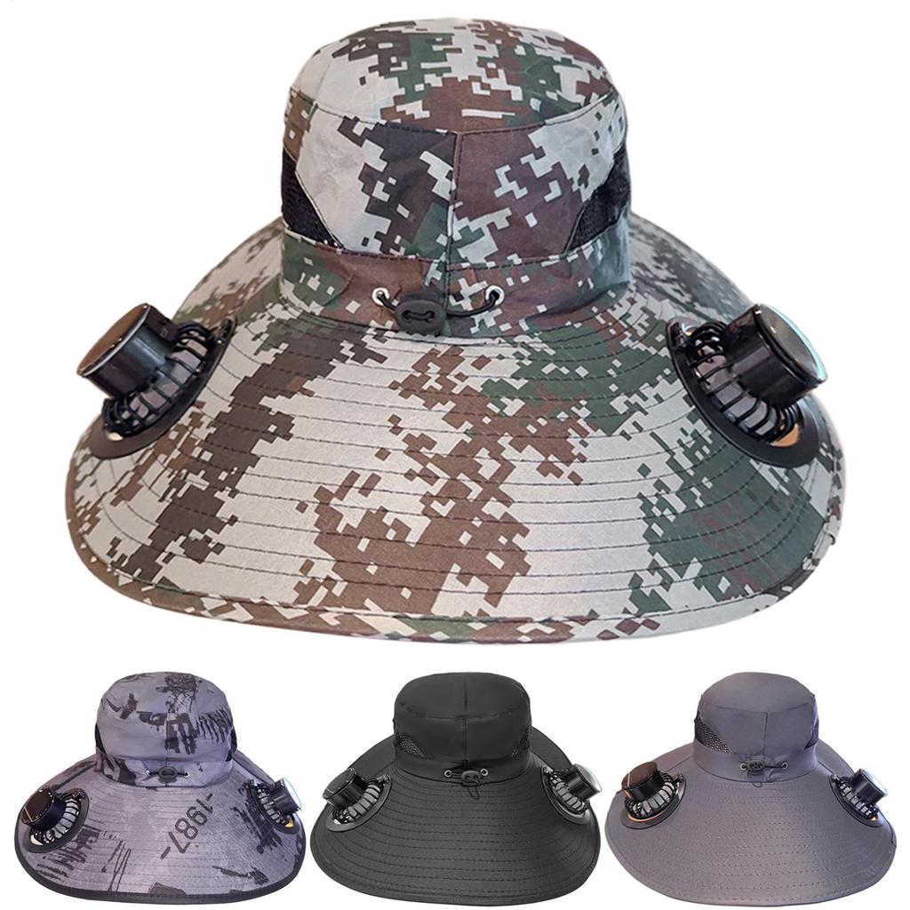Wide Brim Fishing Hat With Solar Fan Hat Rechargeable Solar Fan Caps 3 Speeds Solar Fan Headgear Sunshade Outdoor Solar Hat