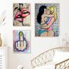 Modern Street Graffiti Wall Art Pictures Sexy Girls Kiss Embrace Print Canvas Painting Pearce Gesture Poster Bar Club Decor