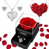 Artificial Rose Gift Set With Heart Pendant Necklace Earrings For Valentine'S Day,Mother'S Day,Anniversary And Birthday