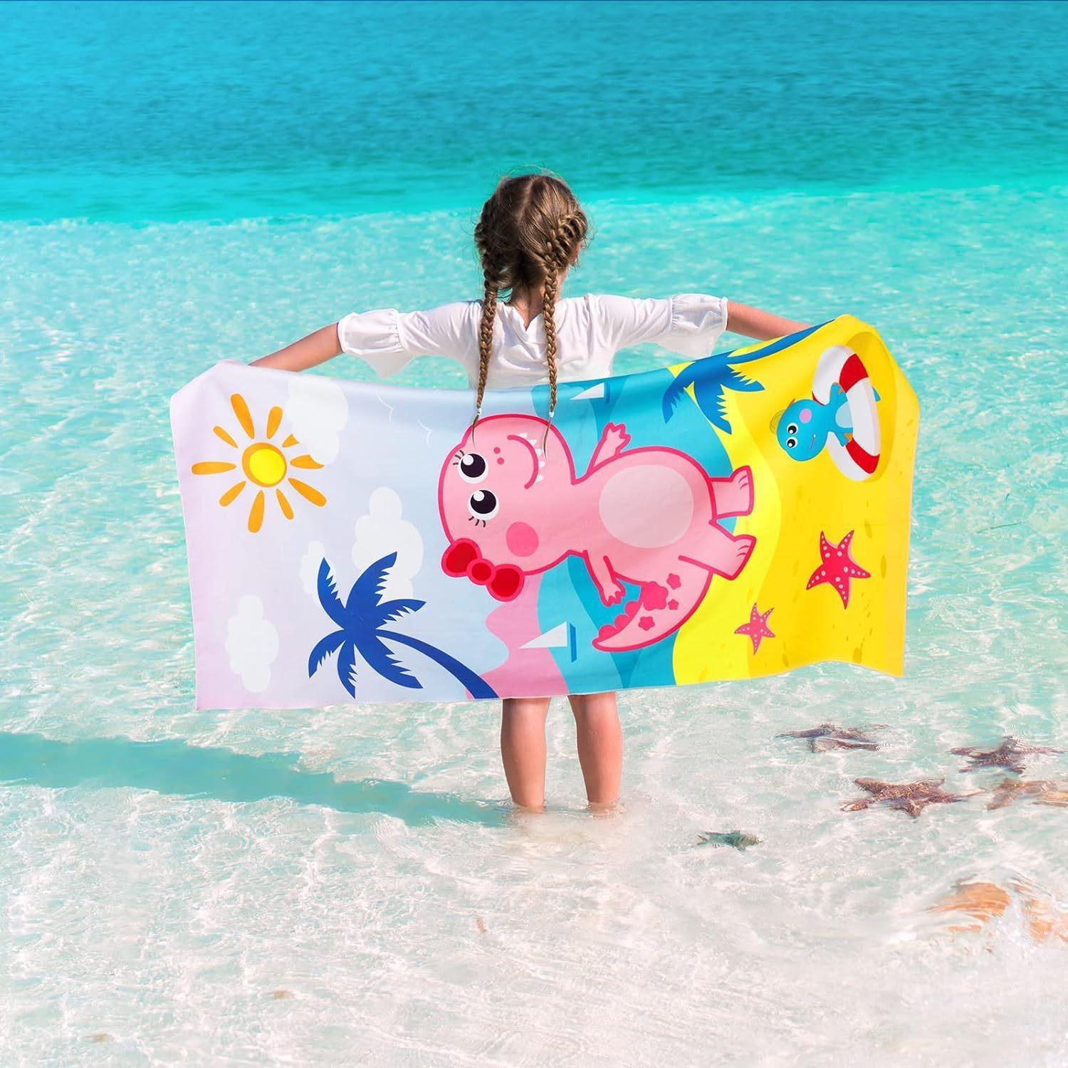 

Cute Cartoon Pink Dinosaur Beach Towel Polyester Kids Girls Quick Dry Bath Towel Summer Swimming Pool Vacation Sandproof Blanket W30*H60(CM)