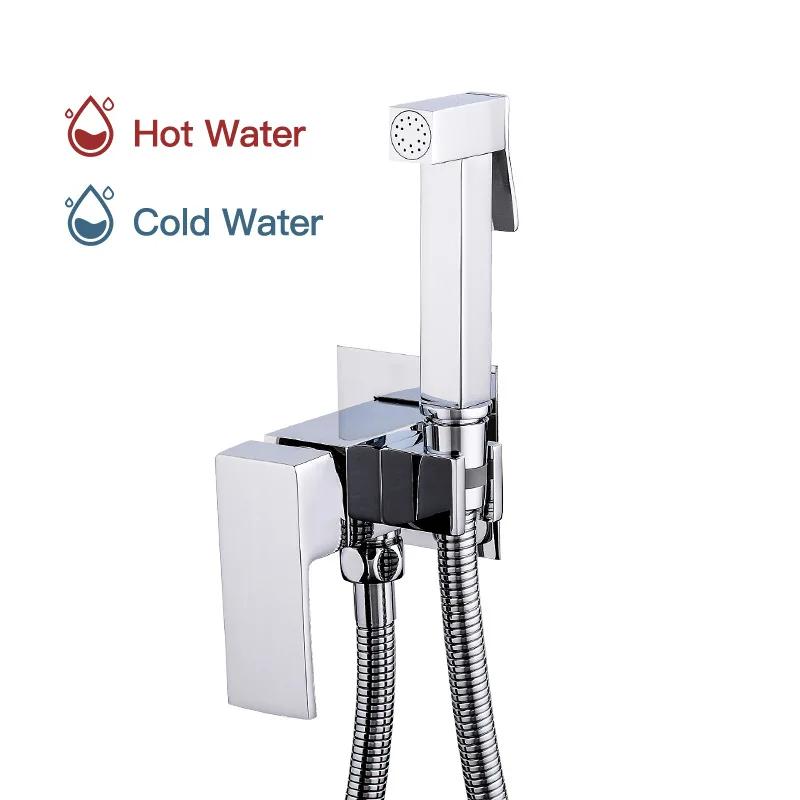 Messing Duscharmaturen Bidetbrause Wasserhahn Waschtischmischer Dusche Higienica Kalt- und Warmwassermischer Kran Quadratischer Duschkopf