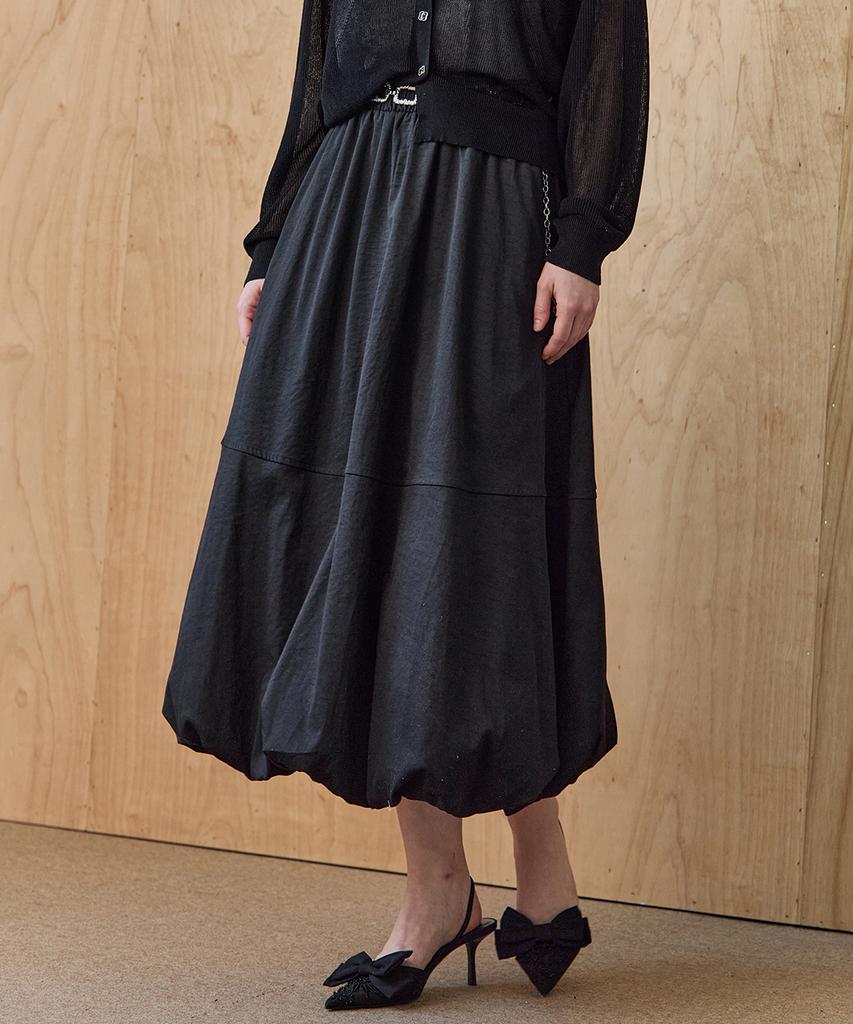 M Graph Cut Line Banding Balloon Long Skirt