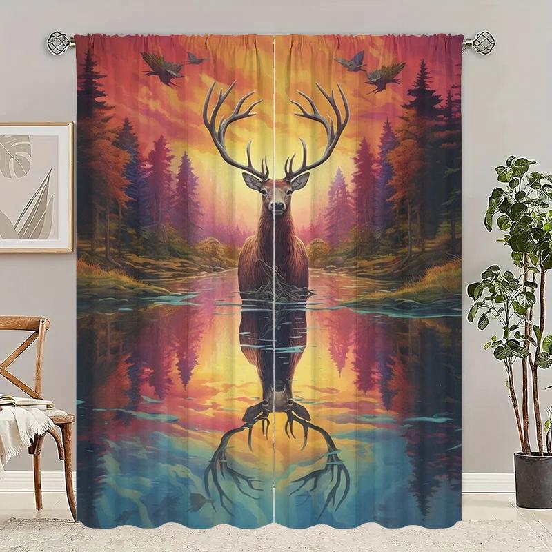 

Elk at Sunset -2 pieces - Printed curtain, 100% polyester, perfect for home decor 29Wx64L(75x166CM)x2