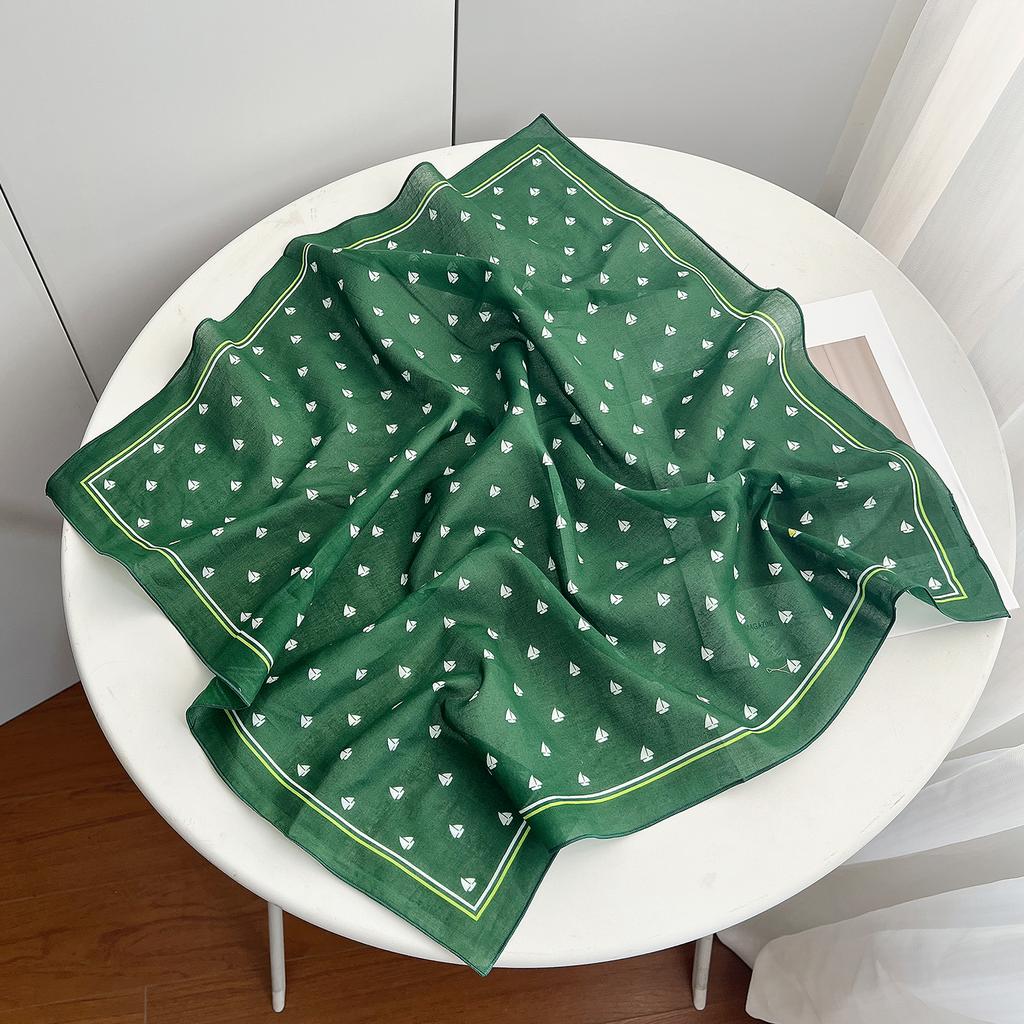 Korean Version of Polka Dot Pure Cotton Small Square Scarf Women's Summer Versatile Neck Protection Silk Scarf Sunscreen Scarf Multi-functional