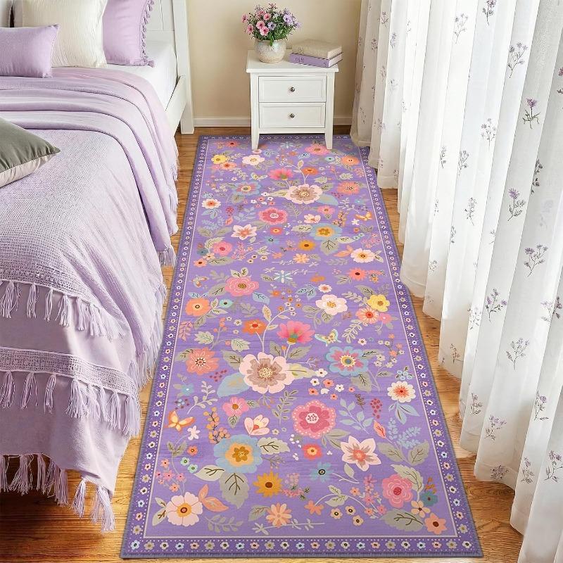 Boho Vintage Floral Butterfly Print Runner Rug Botanical Flowers Non Slip Floor Mat Hallway Bedroom Kitchen Home Decor Carpet