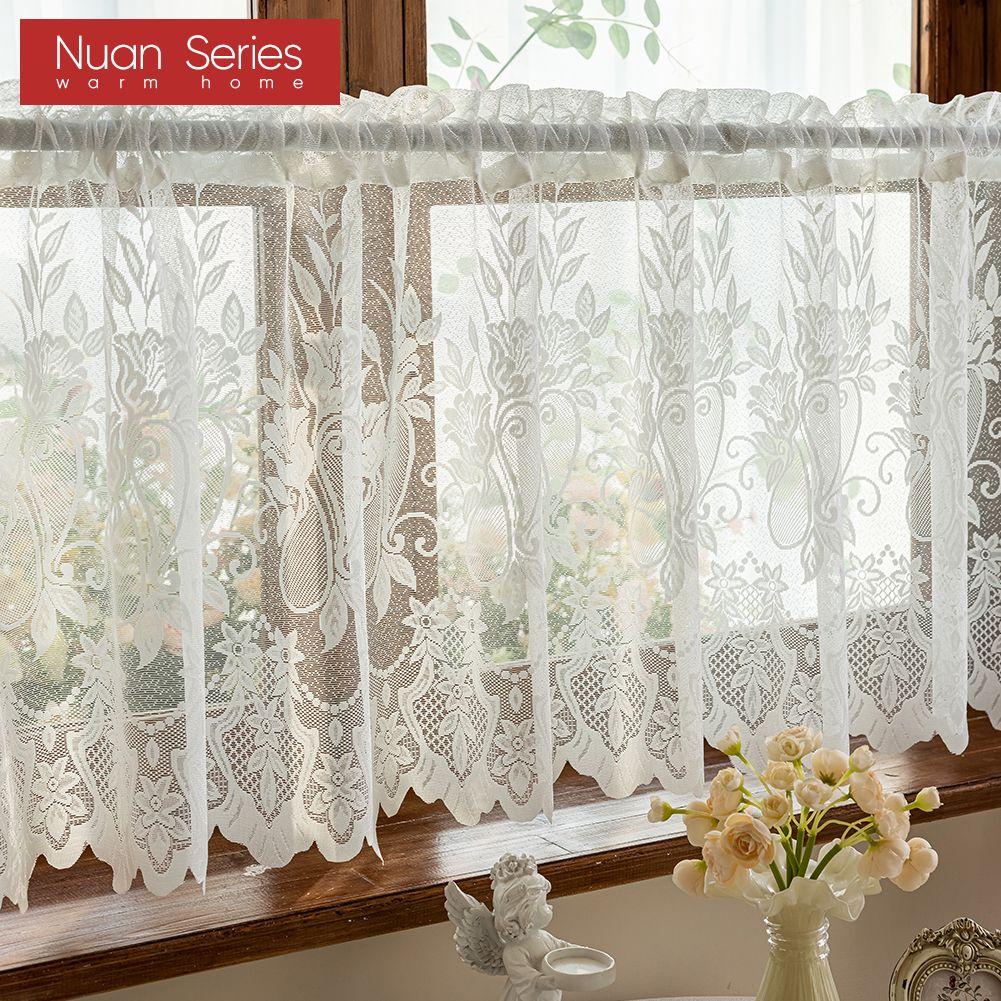 1 Stück Nuan Serie Französischer Retro Spitzen-Kurzvorhang, Rustikaler Stil, Leichter Voile-Vorhang für Wohnzimmer Küchenschrank Fenster Heimdekoration