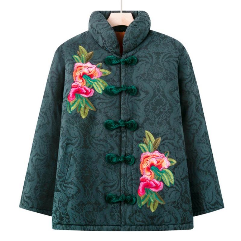 Grandma winter clothes velvet thickened padded jacket mother winter embroidered warm padded clothes old lady padded clothes button coat women