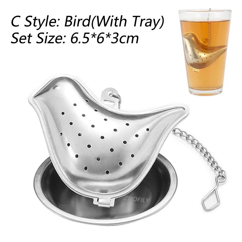 New Stainless Steel Tea Infuser Teapot/Heart/Bird/Frog/Tree/Star Shaped Mesh Strainer Coffee Herb Spice Diffuser With Dish Tray