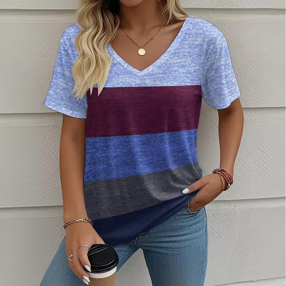 Women's new fashionable and elegant short sleeved T-shirt summer women's noble and simple 3D printed top T-shirt