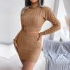 Women Knit Slim Two Piece Set Solid Color Twist Crop Sweater And Hip Skirt All Match Sizes S-L Autumn Winter