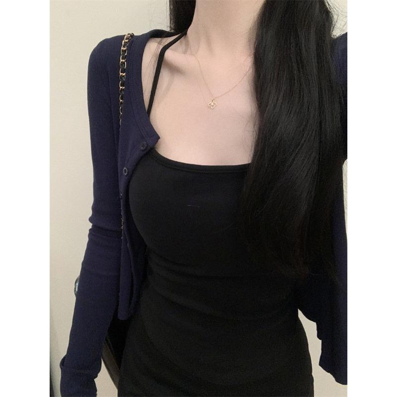 Pure Sweet Sister Halter Vest Female Inside To Wear Outside The United States Strap Fixed Chest Pad Design Sense Slimming Blouse Female
